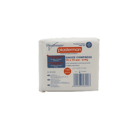Gauze compress 75 x 75 mm, 8ply non sterile